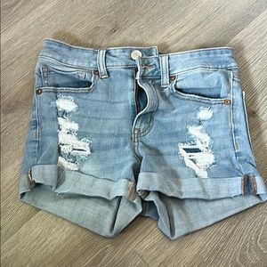 Denim shorts.